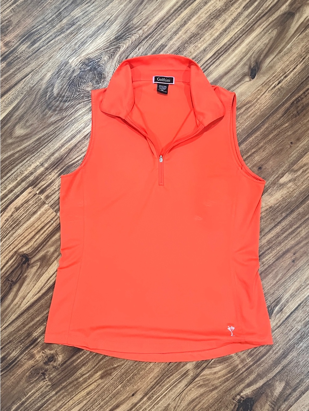 Golfini Women’s Sleeveless Zip-Front Tank Top in Coral Orange